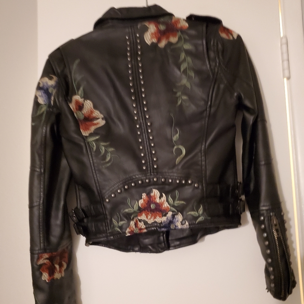 floral vegan leather jacket